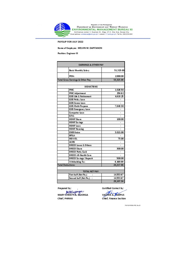 Payslip For July 2022 Earnings & Other Pay PDF
