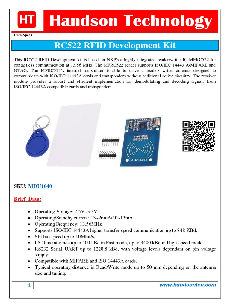 Handson Technology: RC522 RFID Development Kit | PDF | Radio Frequency ...