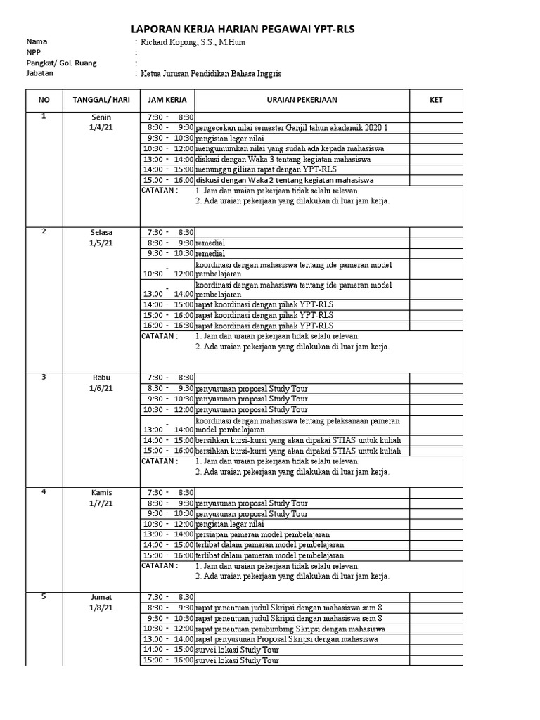 Laporan Kerja Harian Pdf