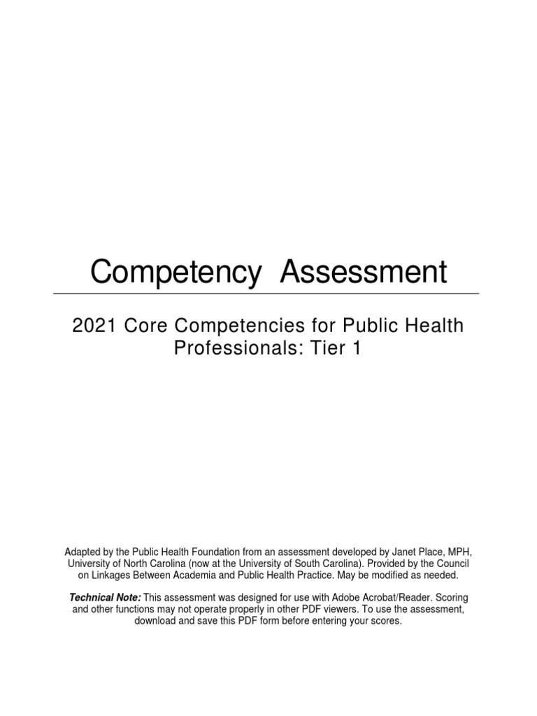 Competency Assessment Tier 1 | PDF | Health Equity | Data Analysis