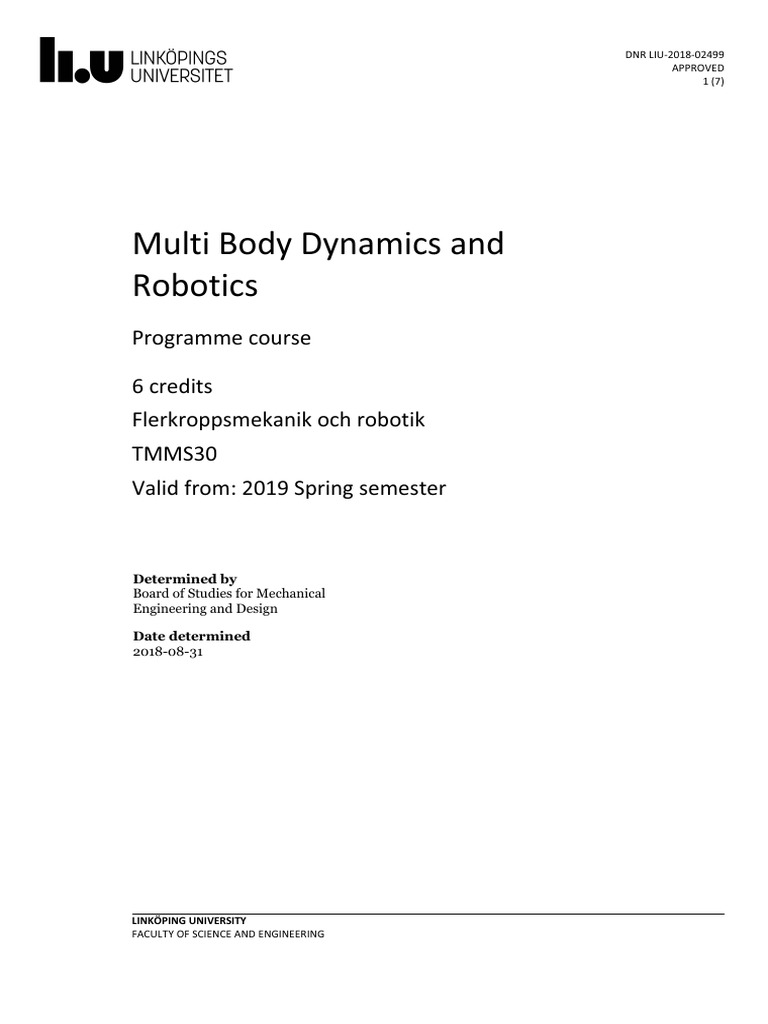 Multi Body Dynamics in Robotics Course | PDF | Mechanical Engineering ...
