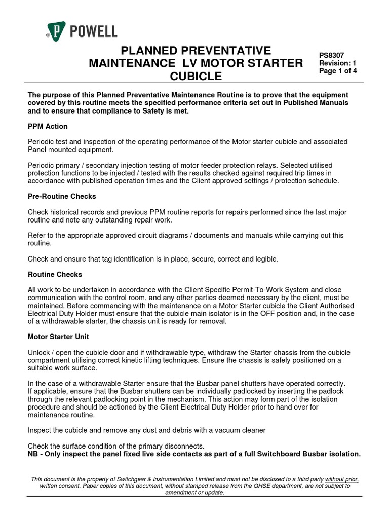 Ps8307 LV Motor Starter Maintenance | Download Free PDF | Electrical ...