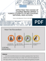 Factors Affecting The Choice of College Course Among Grade 12 Humss Students of Meycauayan National High School