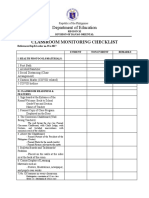 Classroom Monitoring Checklist: Department of Education