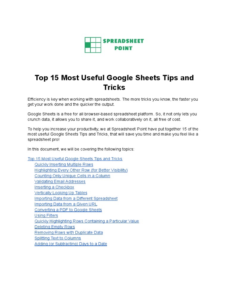 Top 15 most useful google sheets tips and tricks pdf spreadsheet