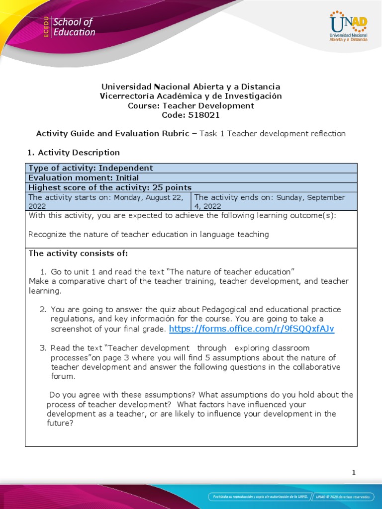 Activity Guide And Evaluation Rubric Task 1 Teacher Development