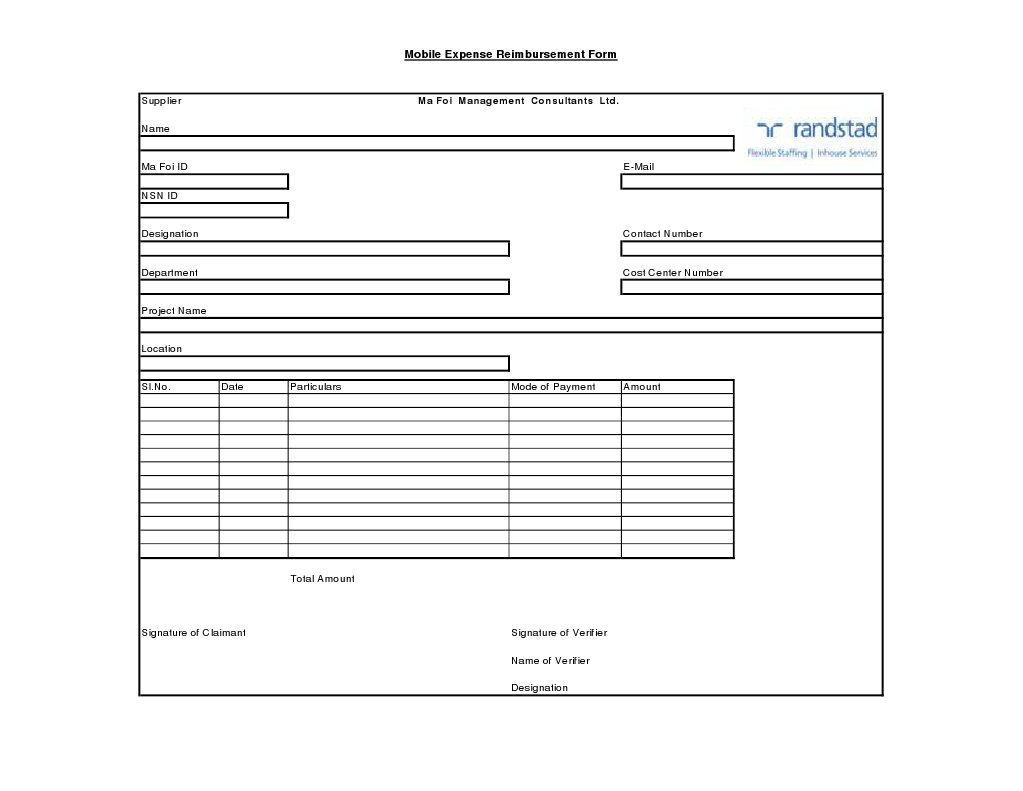 Mobile Expense Reimbursement Form | PDF