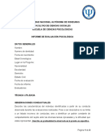 Evaluación psicológica informe UNAH