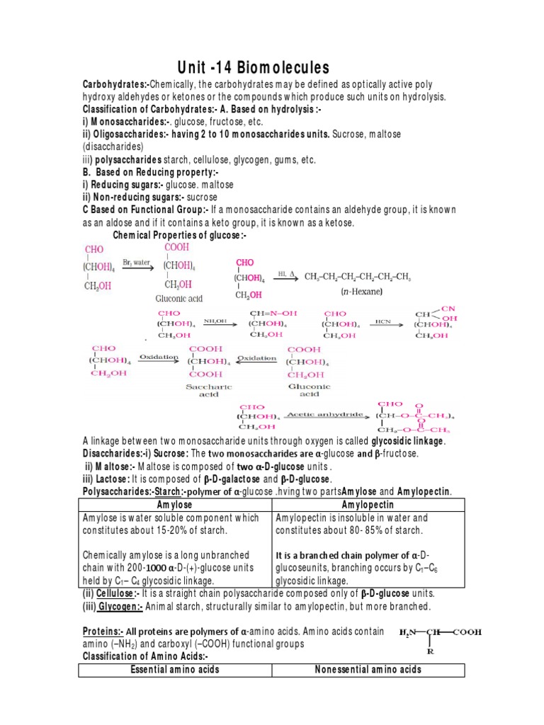 Biomolecules lesson plan for absentees PDF Glucose Polysaccharide