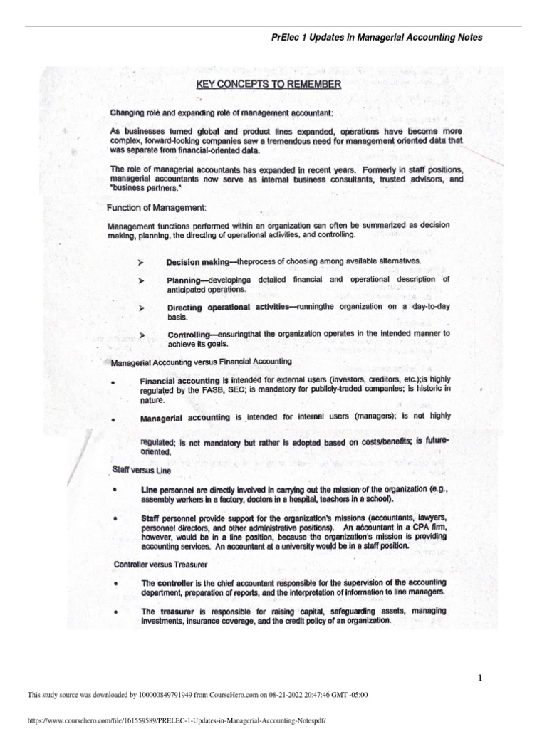 PRELEC 1 Updates in Managerial Accounting Notes PDF | PDF