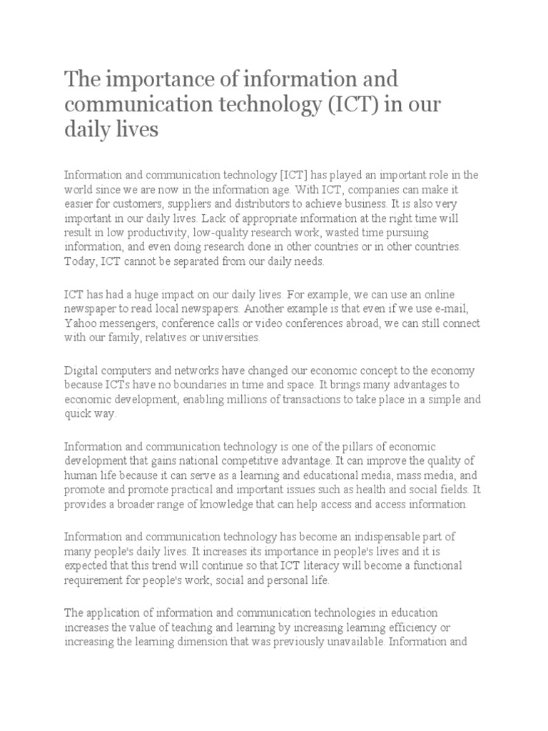 The Importance of Information and Communication Technology | PDF