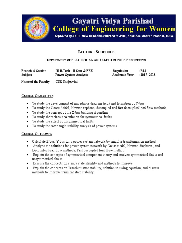 PSALectureSchedule PDF Electrical Impedance