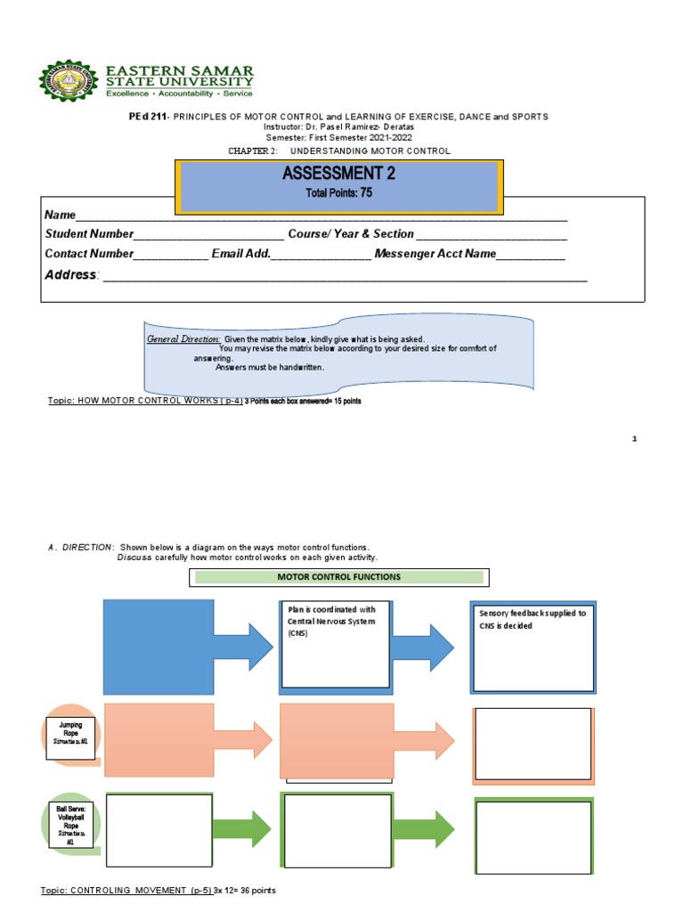 Chapter 2 ASSESSMENTS PEd 211 Principles of Motor Contr | PDF | Motor ...