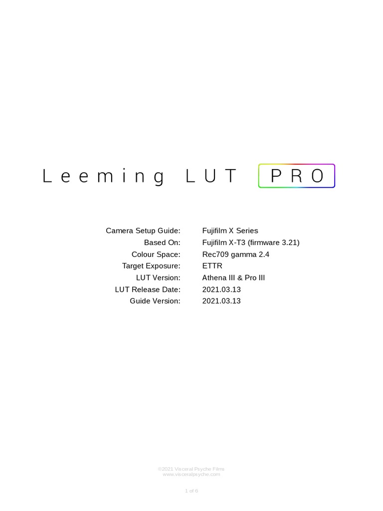 Leeming LUT Pro III Setup Guide Fujifilm X Series | PDF | Hdmi ...