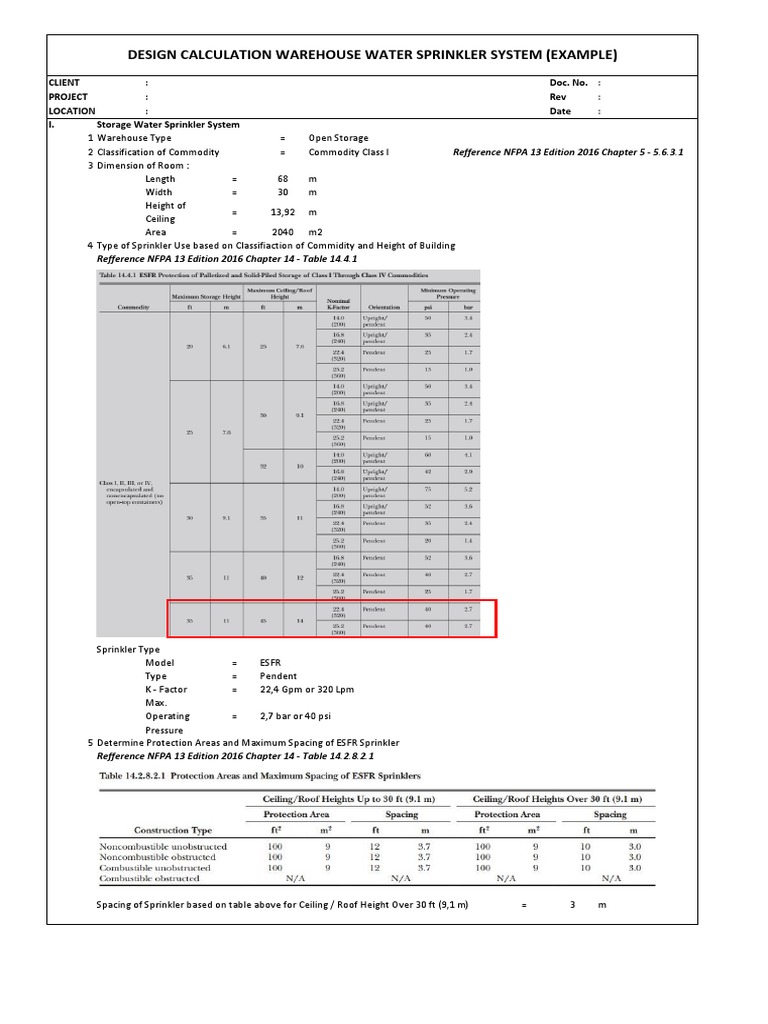 Open Storage Water Sprinkler Calculation - Example | PDF | Fire ...