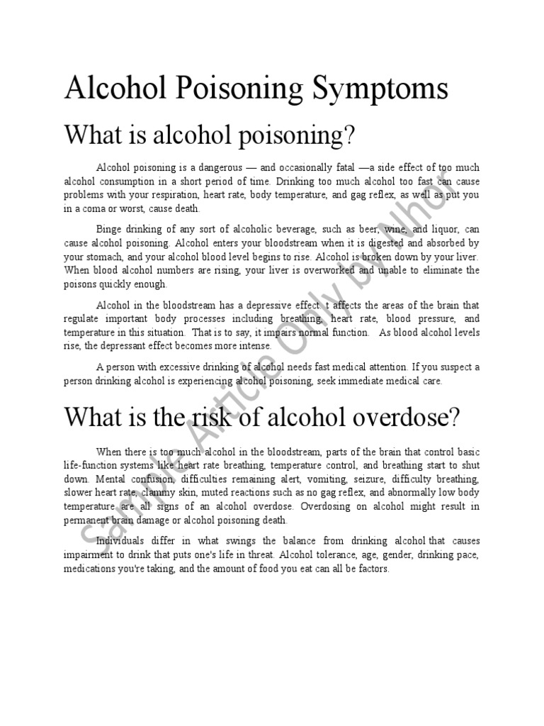Alcohol Poisoning Symptoms (Paid Test Article) PDF Alcohol