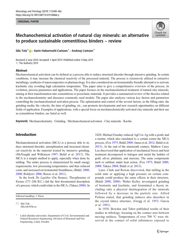 Tole, Mechanochemical Activation of Natural Clay Minerals Alternative