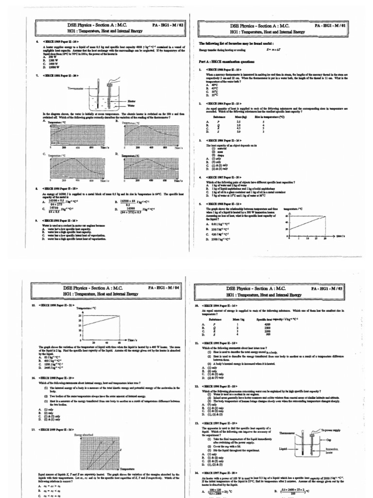 Topic 1 Temperature, Heat and Internal Energy PDF Heat Water