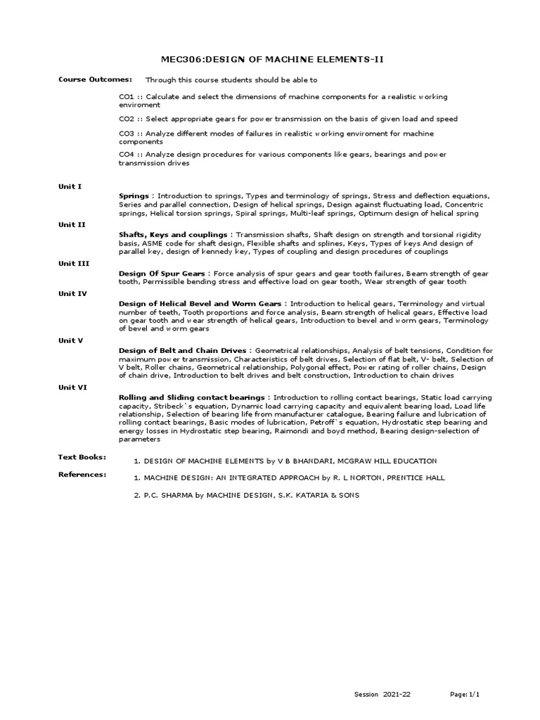 MEC306: Machine Elements Design II | PDF | Gear | Belt (Mechanical)