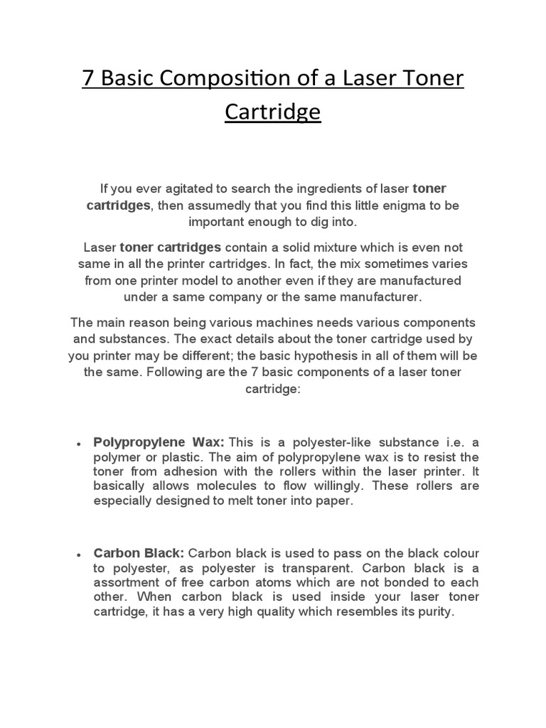 Components of Laser Toner Cartridges | PDF | Printer (Computing) | Carbon