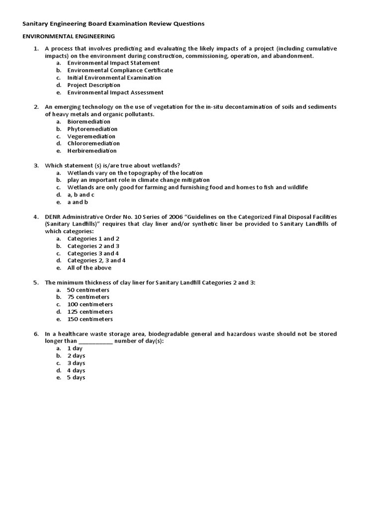 SE Board Exam Questions PT 1 PDF Environmental Impact Assessment