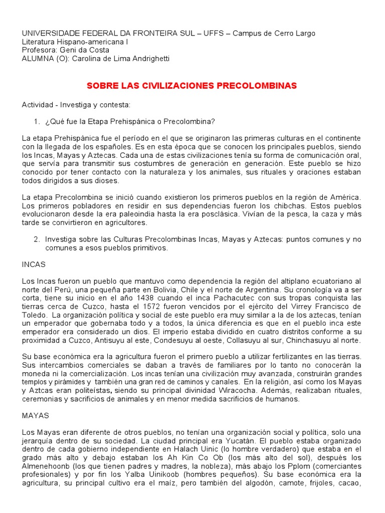 Civilizaciones Precolombinas: Incas, Mayas y Aztecas | PDF | Imperio ...
