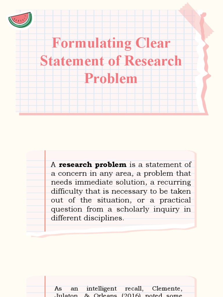 Formulating Clear Statement of Research Problem PDF Learning