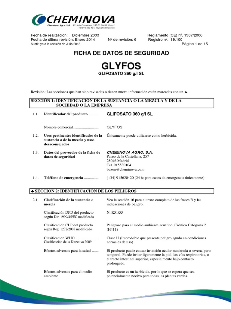 Glyfos MSDS CLP PDF Agua Residuos