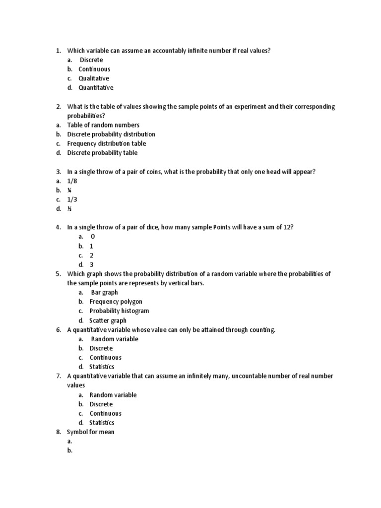 3rd Quarter Exam PDF Variance Probability Distribution