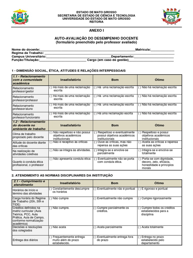 Anexo I-Auto Avaliacao Do Desempenho Docente | PDF | Pedagogia | Estado