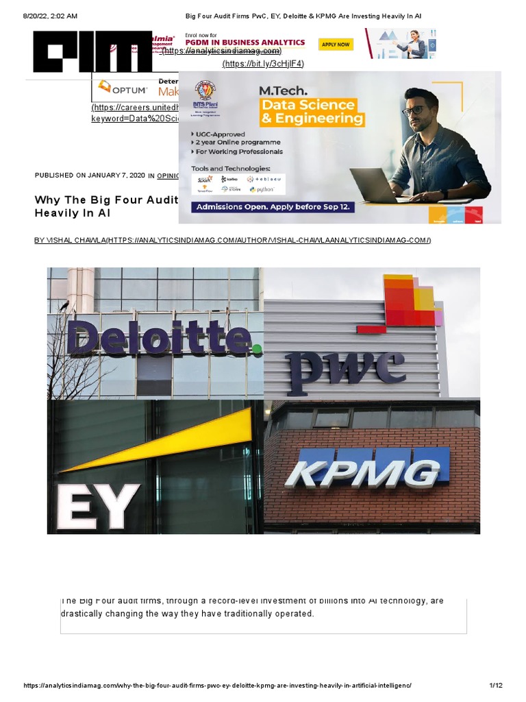 Big Four Audit Firms PWC, EY, Deloitte & KPMG Are Investing Heavily in