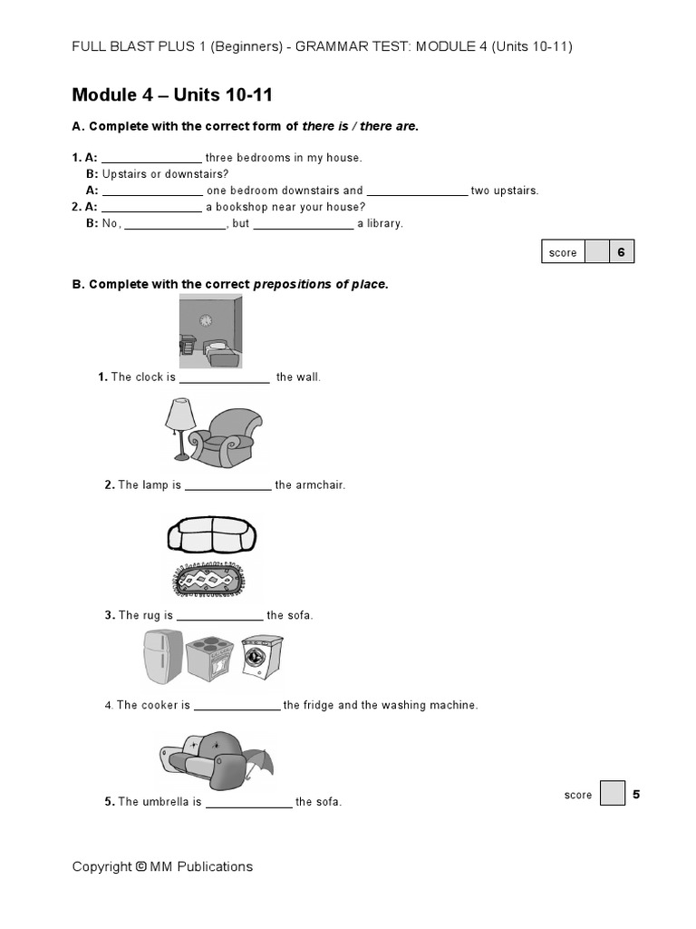Full Blast PLUS 1 (Beginners) Grammar Test Mod 4 PDF