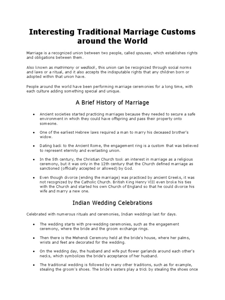 Interesting Traditional Marriage Customs Around The World PDF