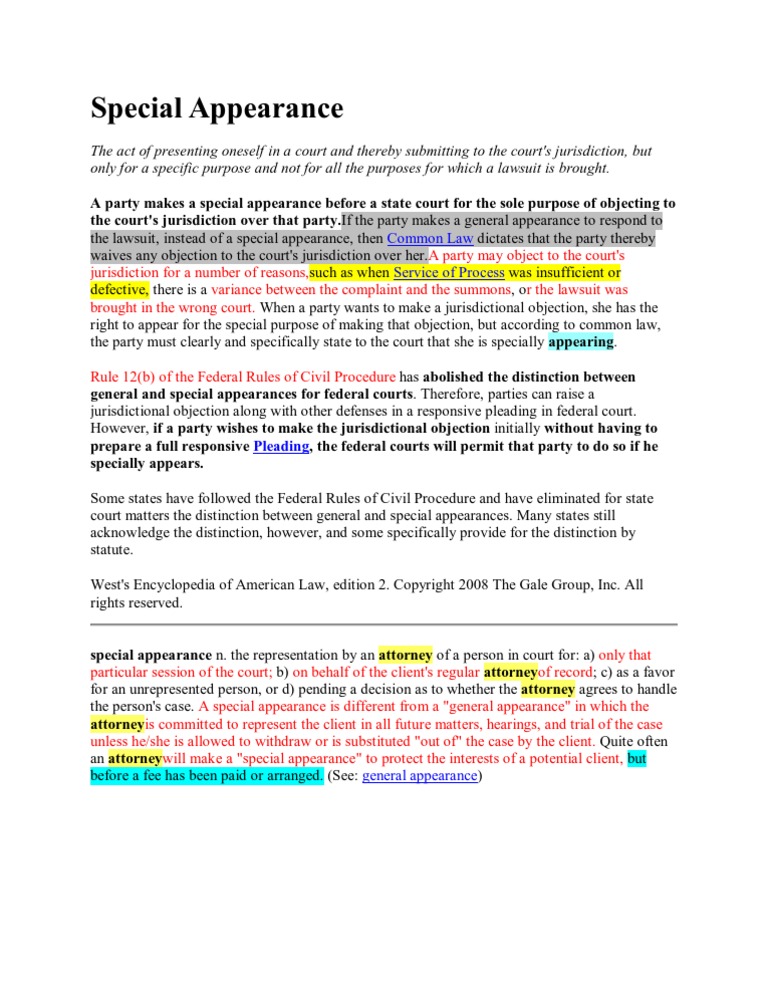 Special appearance pdf