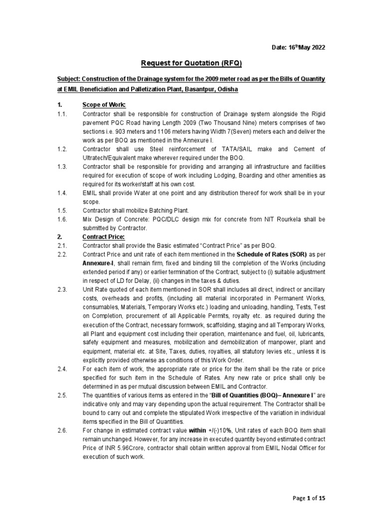 Request For Quotation (RFQ) : Page 1 of 15 | PDF | Indemnity | Guarantee