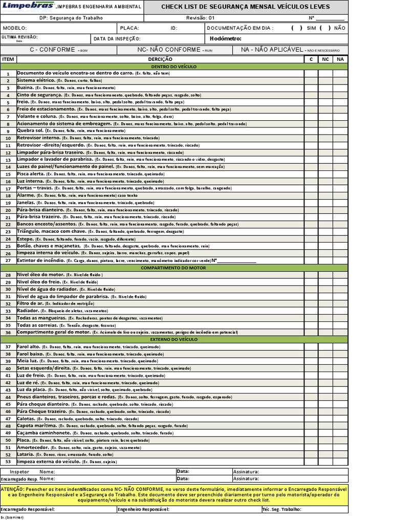 Check List Veiculos Leves Lea | Download grátis PDF | Veículos ...