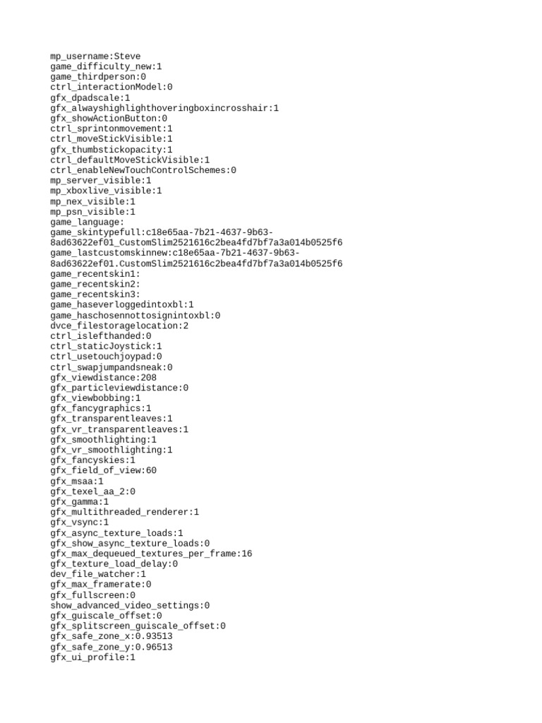 Minecraft Game Settings Configuration | PDF