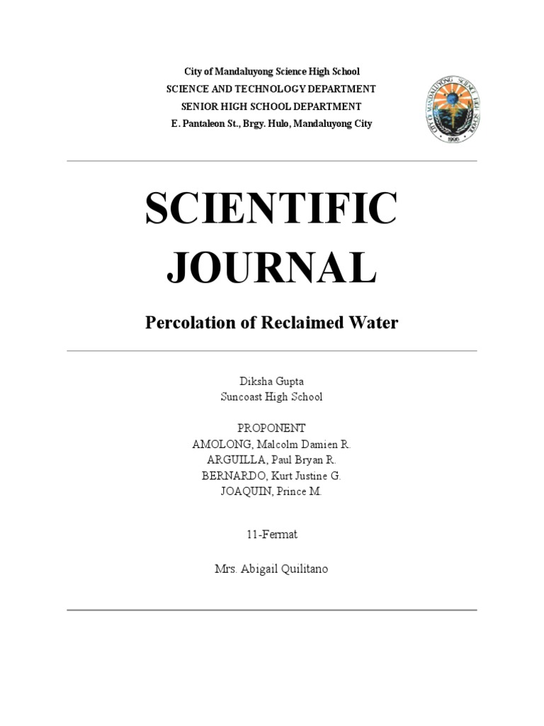 Mandaluyong Science High School Explores Water Filtration Methods PDF Filtration Water