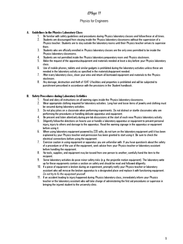 EPhys 11 Lab Policies PDF Laboratories Experiment