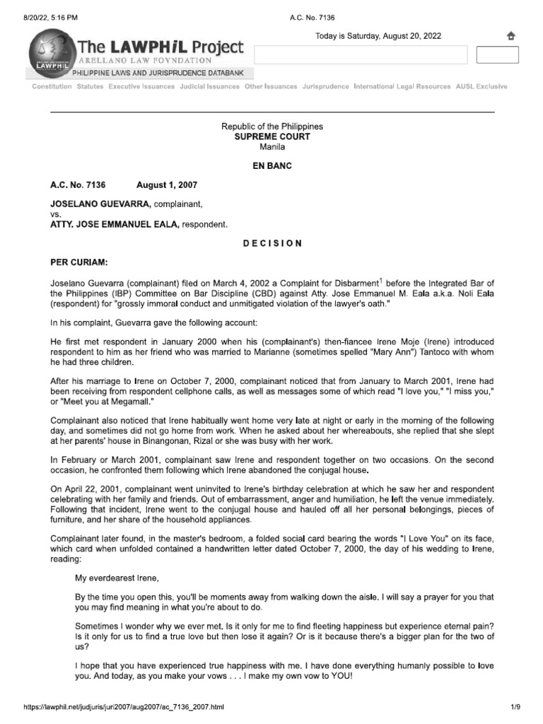 Guevarra v. Eala, AC No. 7136 (2007) PDF