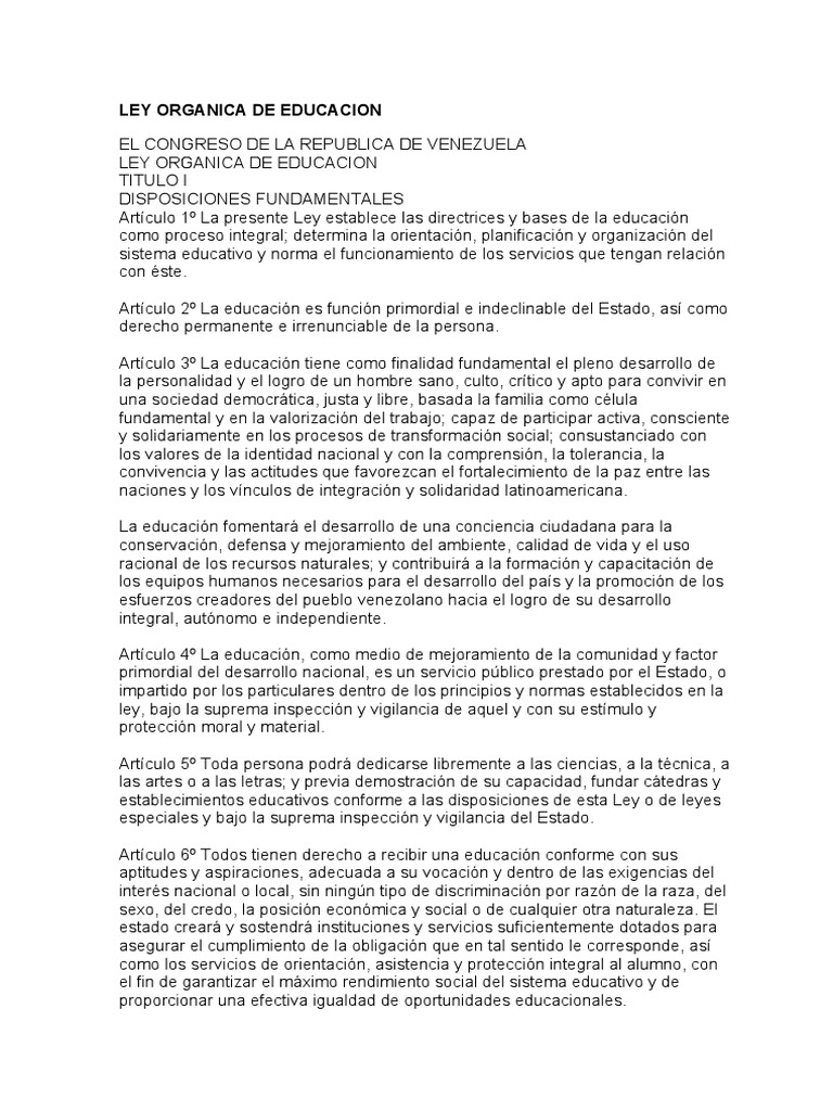 Ley Organica de Educacion | PDF | Educación más alta | Educación de la ...