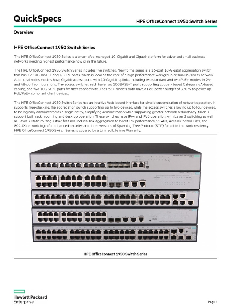 HPE OfficeConnect 1950 Switch Series-C04545486 | PDF | Computer Network ...