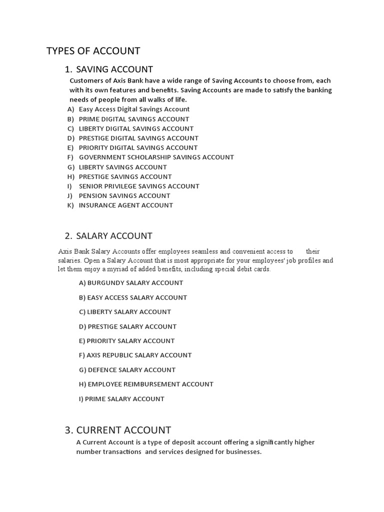 Types of Account PDF Salary Banks