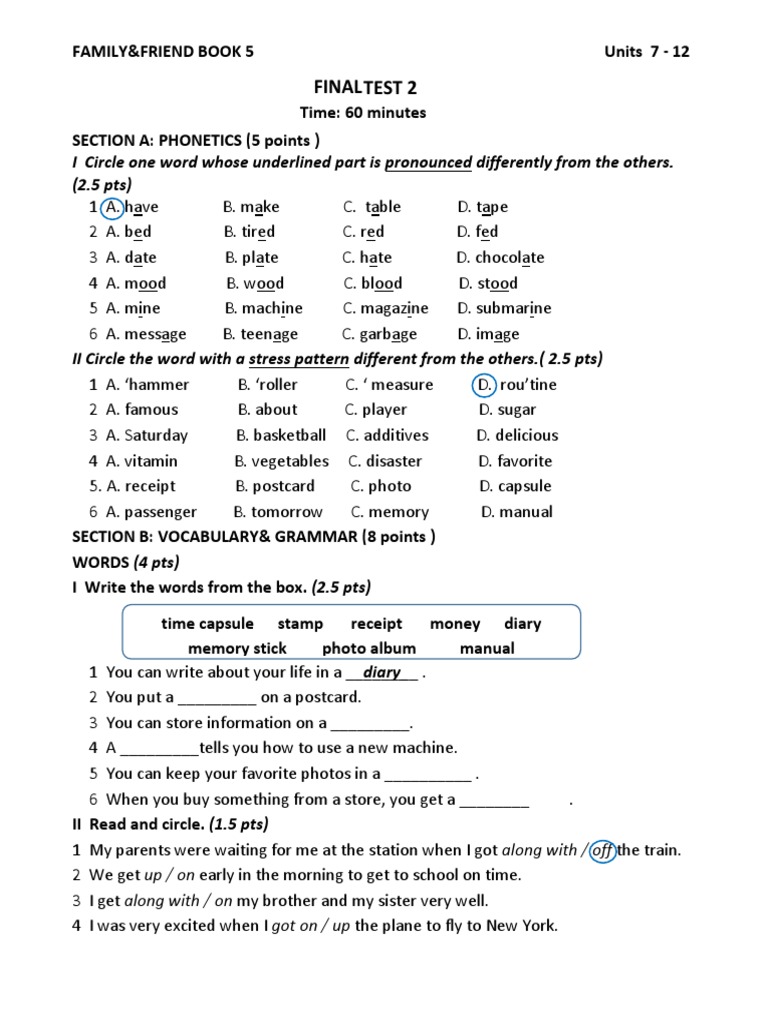 Finaltest 2 i circle one word whose underlined part is pronounced