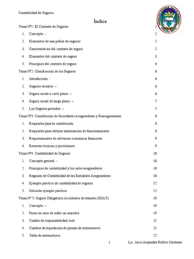 Temario Contabilidad de Seguros | PDF | Póliza de seguros | Seguro