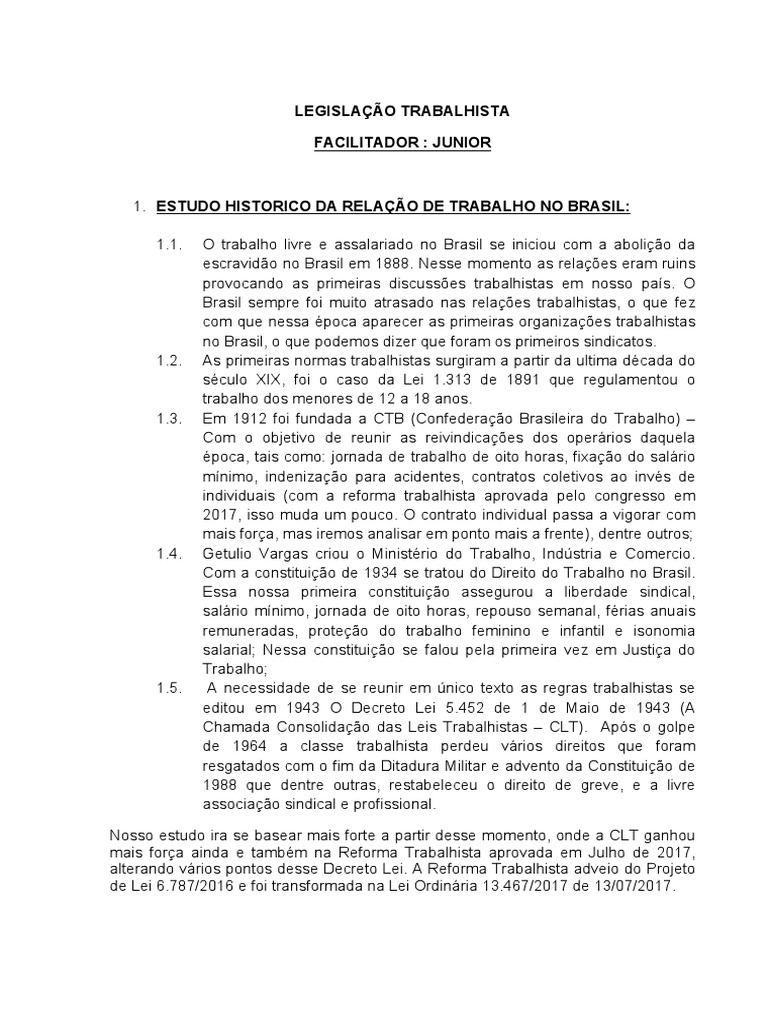 Apostila Legislacao Trabalhista | PDF | Férias trabalhistas | Sindicato