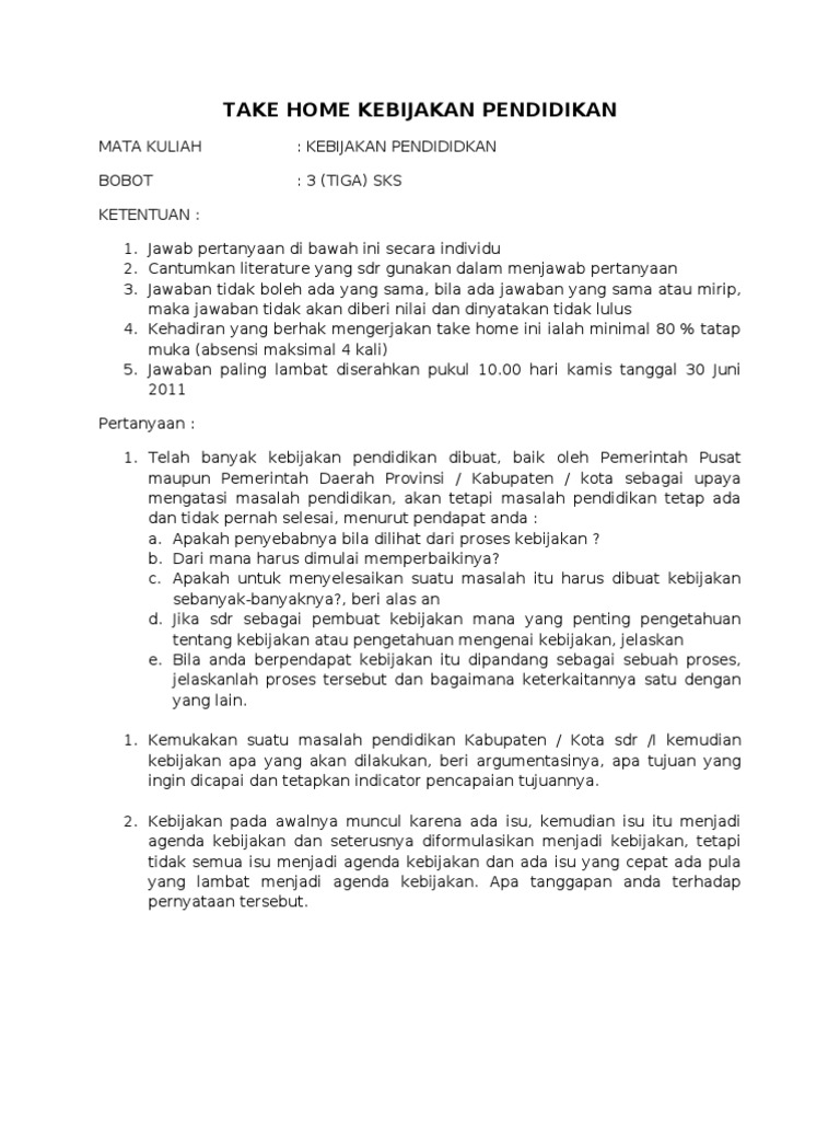 Soal Kebijakan Pendidikan