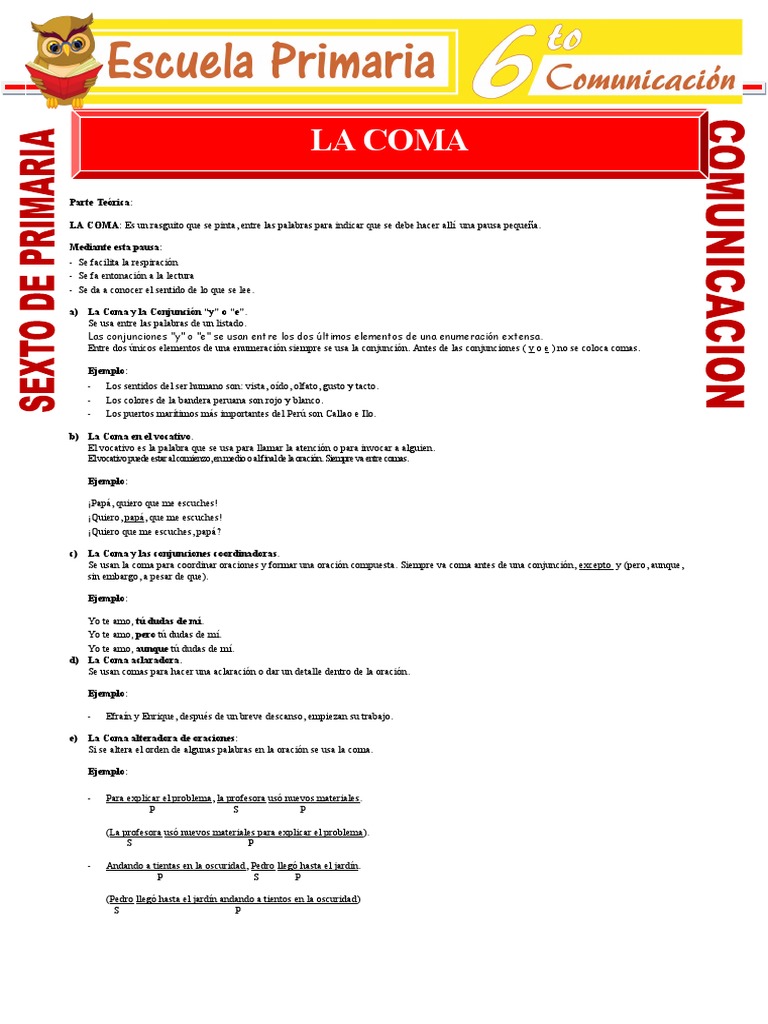 Ejercicios de Uso de la Coma para Sexto | PDF | Coma | Lingüística