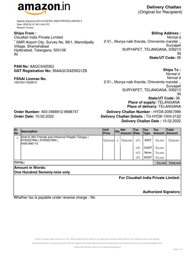 (Original For Recipient) Delivery Challan PDF Payments Economies