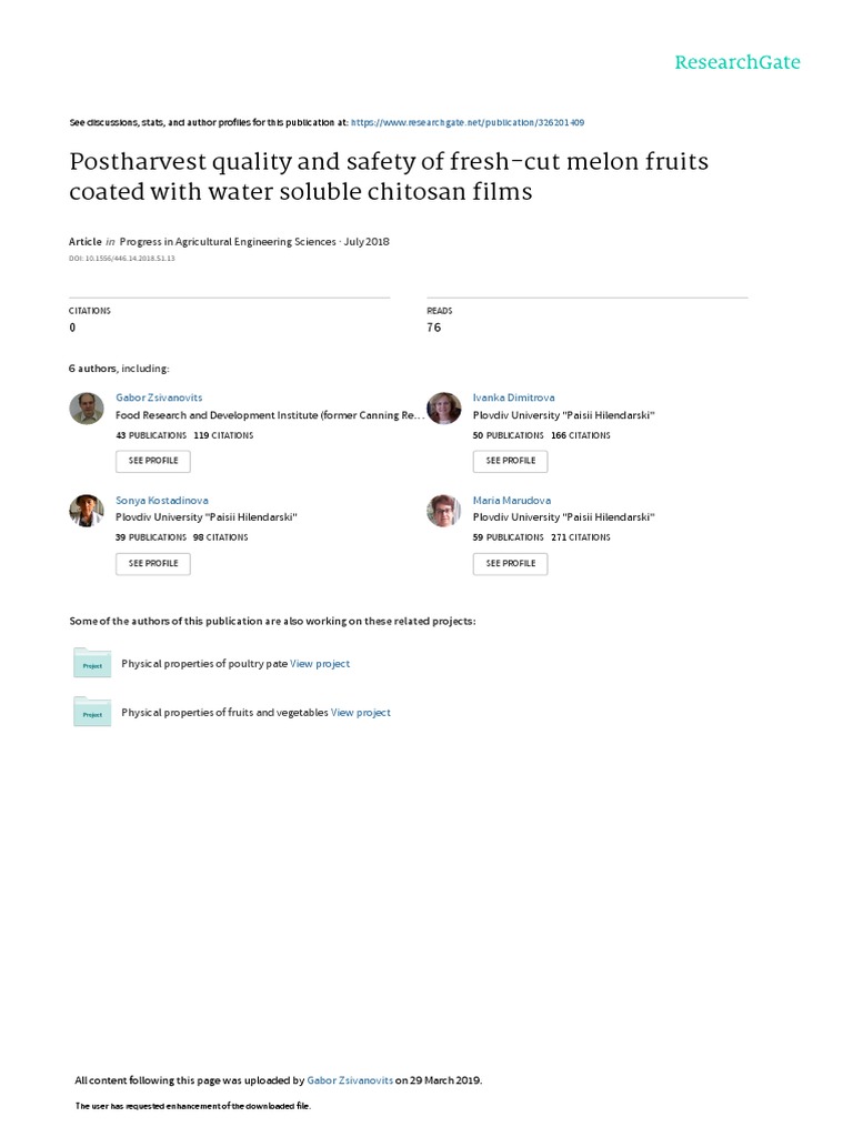 Postharvest Quality and Safety of FreshCut Melon PDF Chemistry